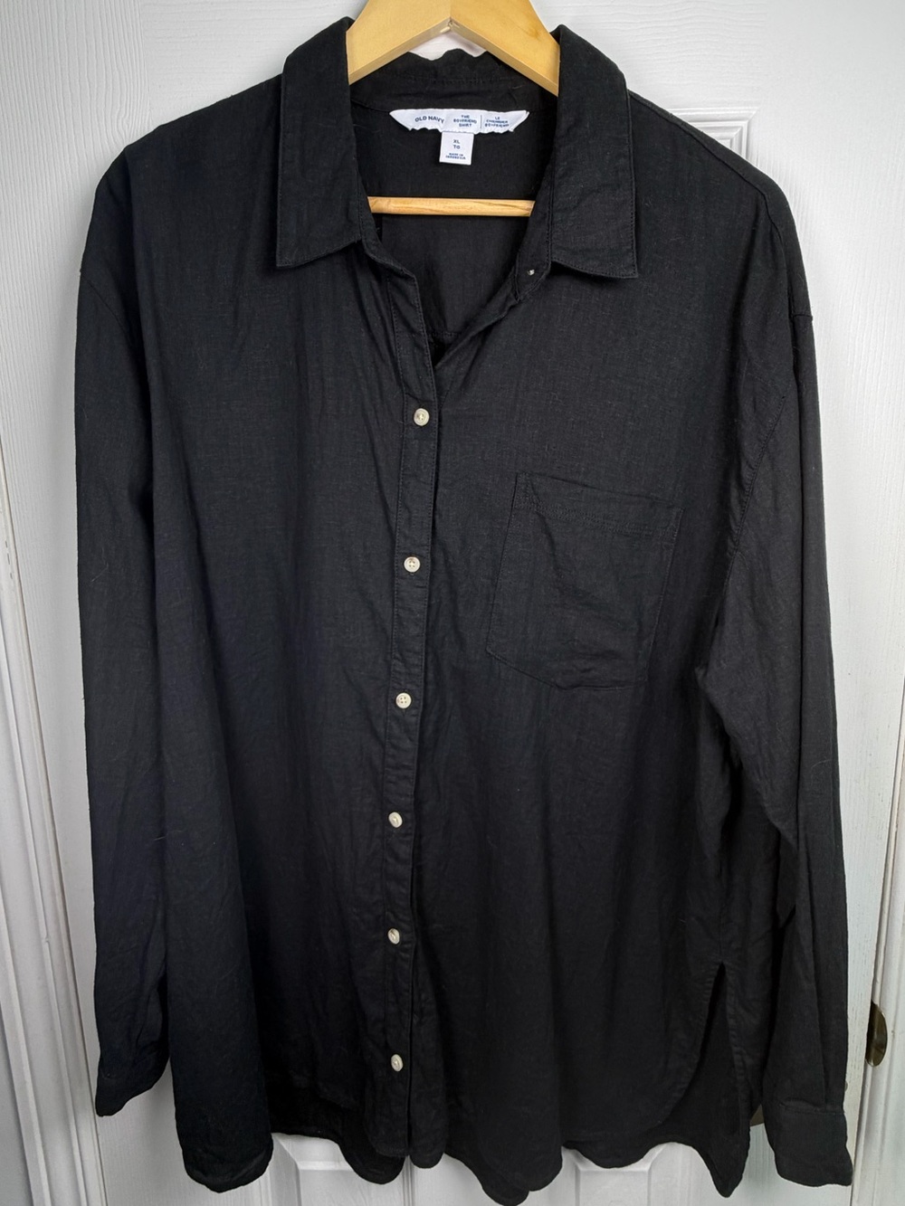 Old Navy Boyfriend Black Linen Blend Button Down Shirt Women's XL Coastal